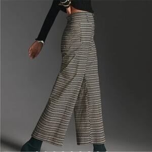 Anthropologie Maeve Colette Cropped Wide Leg Pants | Black White Print | SZ 33T
